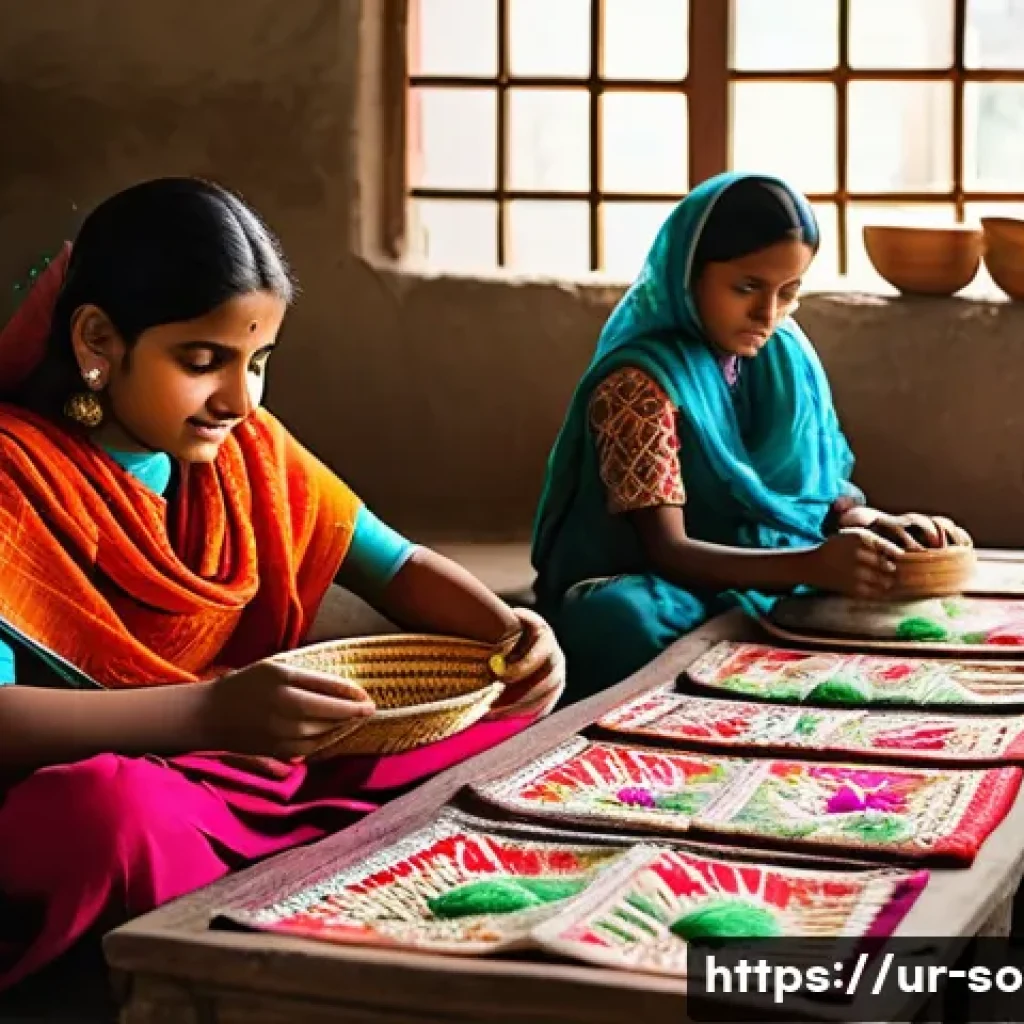 사회적 경제와 협동조합 - A vibrant, bustling indoor market or a brightly lit community workshop in a South Asian village sett...