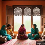 Home 20 사회심리학 개론 - A warm, vibrant social gathering scene in a traditional Pakistani home, featuring a diverse group of...