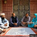 Home 19 공동체 이론과 지역사회 연구 - A diverse community meeting scene in a vibrant Pakistani neighborhood, featuring men and women of va...
