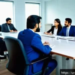 Home 18 사회적 갈등 조정과 협상 - A professional business negotiation scene set in a modern office with diverse Pakistani professional...